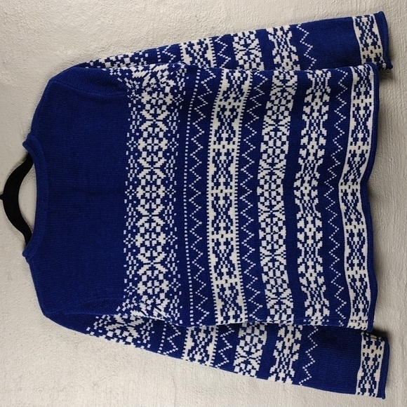 Karen Scott Blue Fair Isle Scoop Neck Long Sleeve Pull Over Chenille Sweater - Picture 8 of 15
